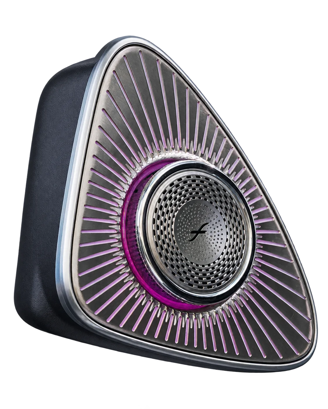 5D Rotating Tweeter with a radial metal grille and purple ambient light ring